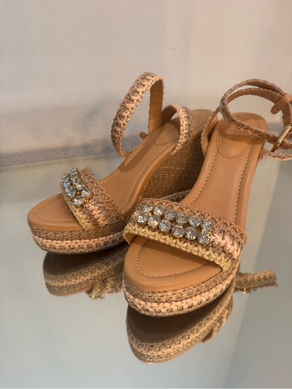 Natural Raffia Wedge Sandal with Embellished Toe Strap - Picture 2 of 10